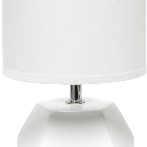 Simple Designs LT2065-WHT Round Prism Mini Table Lamp with Matching Fabric Shade, White