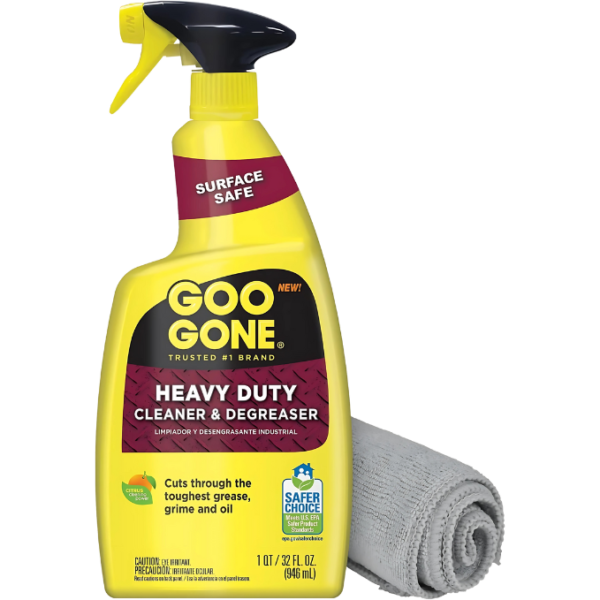 Goo Gone Heavy Duty Cleaner & Degreaser Spray With Microfiber Cleaning Towel – Cuts Through Tough Grease, Oil & Grime - 32 Oz (1 Pack + Towel)