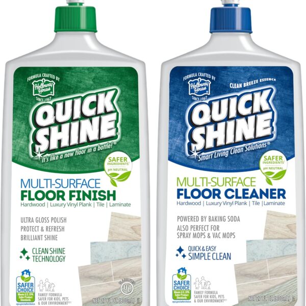 Quick Shine Multi Surface Floor Cleaner & Floor Polish w/Clean Shine Technology 2-27oz Bottles | Use on Hardwood, Laminate, Luxury Vinyl Plank, Tile & Stone | Safer Choice Formulas