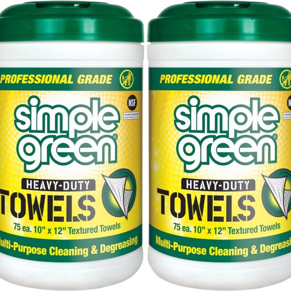 Simple Green Professional Grade Heavy-Duty Cleaning and Degreasing Towels, All-Purpose Cleaning Wipes, 75 count (Pack of 2)